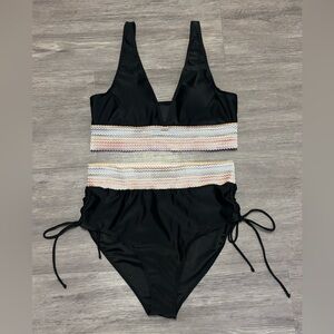 NEW- Rainbow Smocked Bikini Set | Black High Waisted 2-Piece | XL